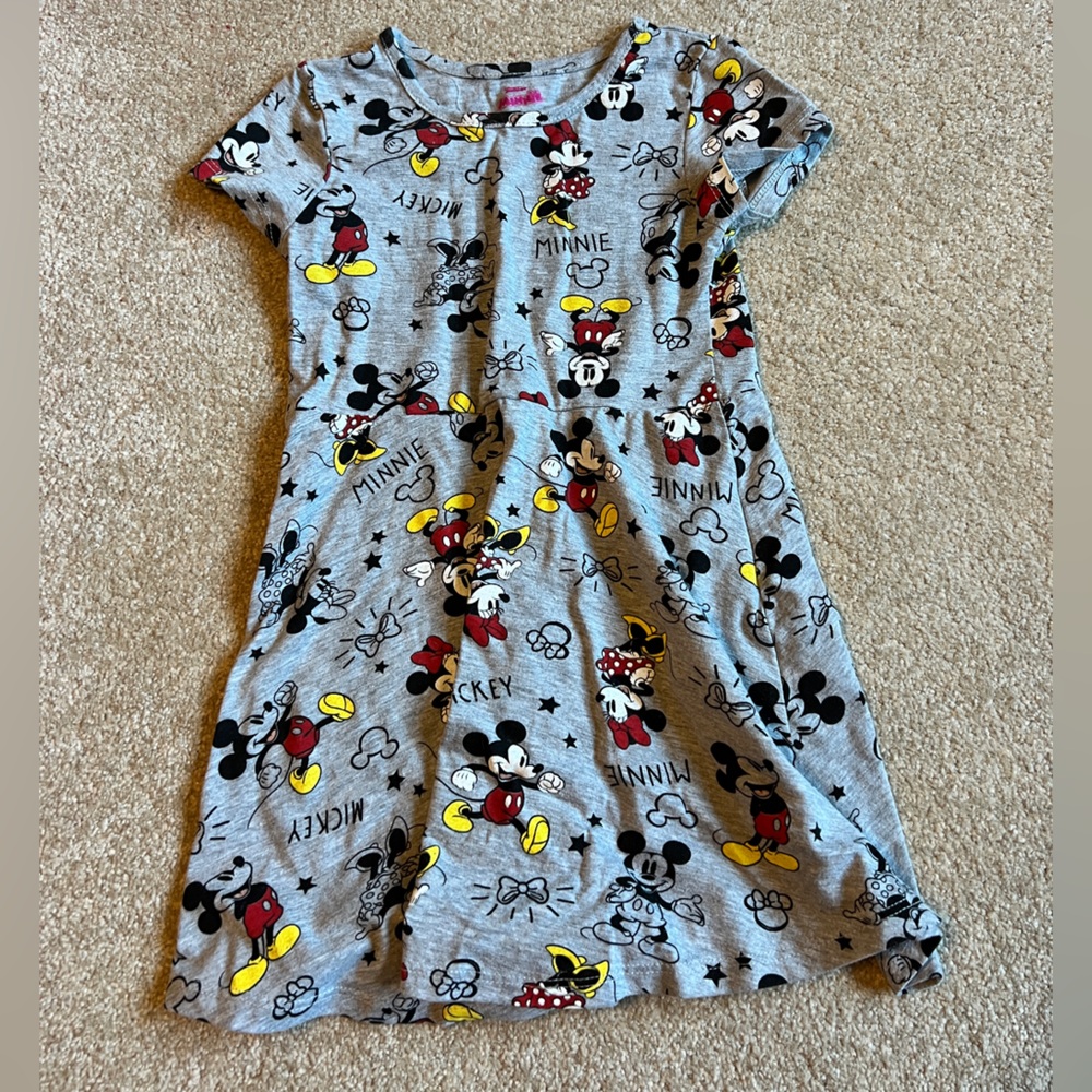 Disney Gray Kids Dress with Mickey and Minnie Print